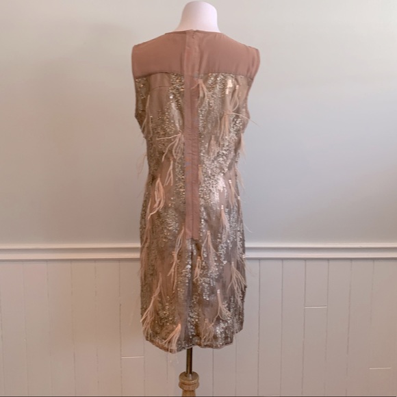 Ostrich feather and sequins vintage glam champagne dress - Picture 8 of 11